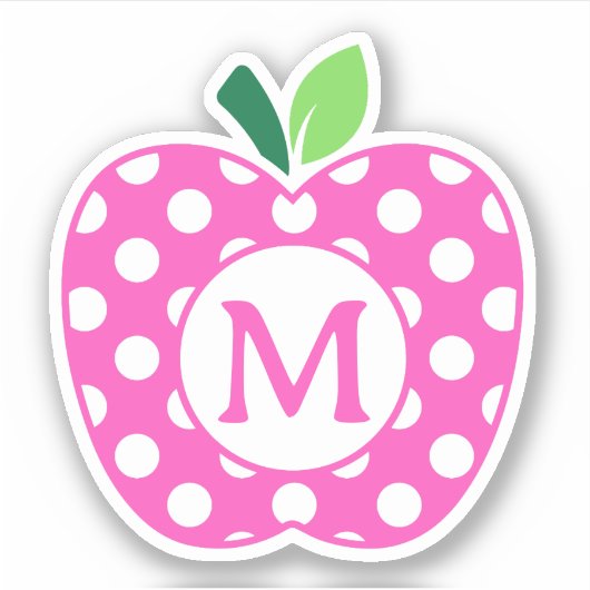 Rosa und grüne Polka Dot Apple Monogramm Aufkleber (Vorderseite)