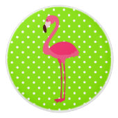 Rosa und grüne Polka Dot Flamingo Keramikknauf (Vorderseite)