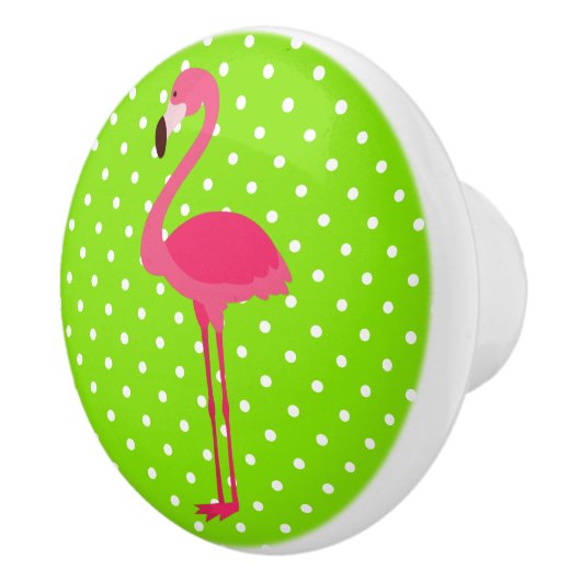 Rosa und grüne Polka Dot Flamingo Keramikknauf (Rechts)