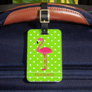 Rosa und grüne Polka Dot Flamingo Personalisiert Gepäckanhänger