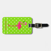 Rosa und grüne Polka Dot Flamingo Personalisiert Gepäckanhänger (Vorderseite horizontal)