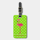 Rosa und grüne Polka Dot Flamingo Personalisiert Gepäckanhänger (Vorderseite vertikal)