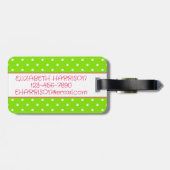 Rosa und grüne Polka Dot Flamingo Personalisiert Gepäckanhänger (Rückseite horizontal)