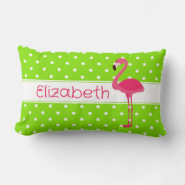 Rosa und grüne Polka Dot Flamingo Personalisiert Lendenkissen
