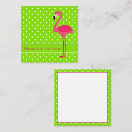 Rosa und grüne Polka Dot Flamingo Personalisiert Mitteilungskarte (Vorne/Hinten)