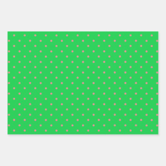 Rosa und grüne Polka Dots Trio Geschenkpapier Set (Vorderseite 3)