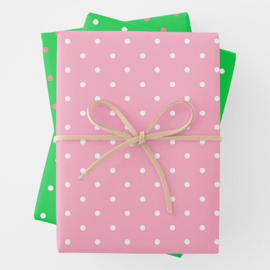 Rosa und grüne Polka Dots Trio Geschenkpapier Set (Beispiel)