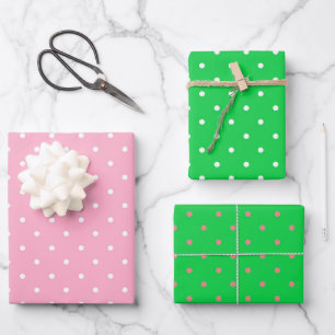 Rosa und grüne Polka Dots Trio Geschenkpapier Set
