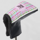 Rosa und grüne preppy karierte Damenmonogramm Golf Headcover (3/4 Vorderseite)