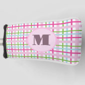 Rosa und grüne preppy karierte Damenmonogramm Golf Headcover (Vorderseite)
