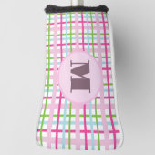 Rosa und grüne preppy karierte Damenmonogramm Golf Headcover (Rotieren 90)