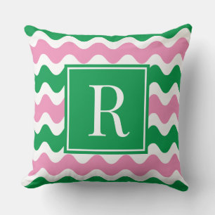 Rosa und grüne preppy Ric-Rac-Streifen-Monogramm Kissen