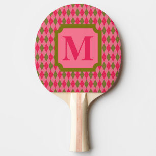Rosa und grüne Raute Diamond mit Monogramm Tischtennis Schläger