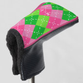 Rosa und grüne Raute mit weißem Stich Golf Headcover (3/4 Vorderseite)