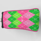 Rosa und grüne Raute mit weißem Stich Golf Headcover (Vorderseite)