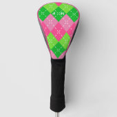 Rosa und grüne Raute mit weißem Stich Golf Headcover (Vorderseite)