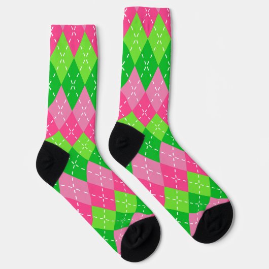 Rosa und grüne Raute mit weißem Stich Socken (Rechts)