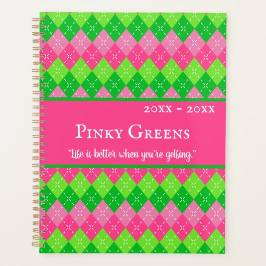 Rosa und grüne Raute Preppy Style Personalisiert Planer (Vorderseite)