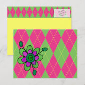Rosa und grüne Raute und Blume Postkarte (Vorne/Hinten)