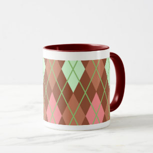 Rosa und grüne Raute und Tartan Kariert Tasse