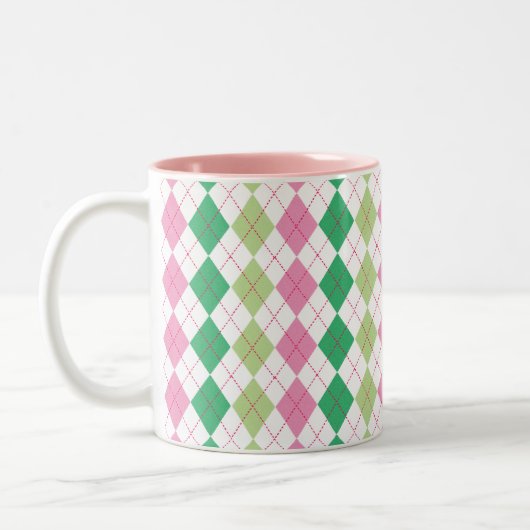 Rosa und grüne Rauten-Tasse Zweifarbige Tasse (Links)