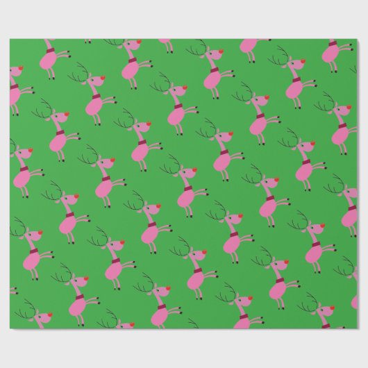 Rosa und grüne Renverpackung Geschenkpapier (Flach)