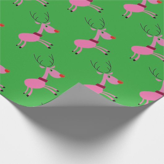 Rosa und grüne Renverpackung Geschenkpapier (Ecke)