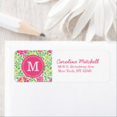 rosa und grüne Retro-Floral Damask Custom Monogram (Insitu)