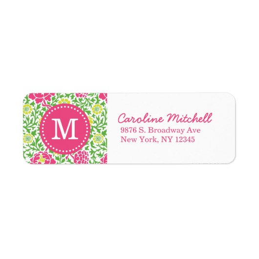 rosa und grüne Retro-Floral Damask Custom Monogram (Vorne)