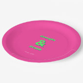 Rosa und grüne Retro-Hochzeitspartei Pappteller (Schrägansicht)