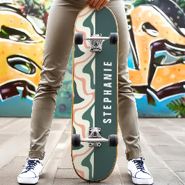 Rosa und grüne Retro Moderne Abstrakte Marmorplatt Skateboard