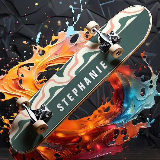 Rosa und grüne Retro Moderne Abstrakte Marmorplatt Skateboard