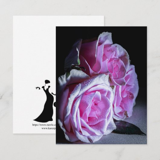 Rosa und grüne Rose Einladung (Vorne/Hinten)