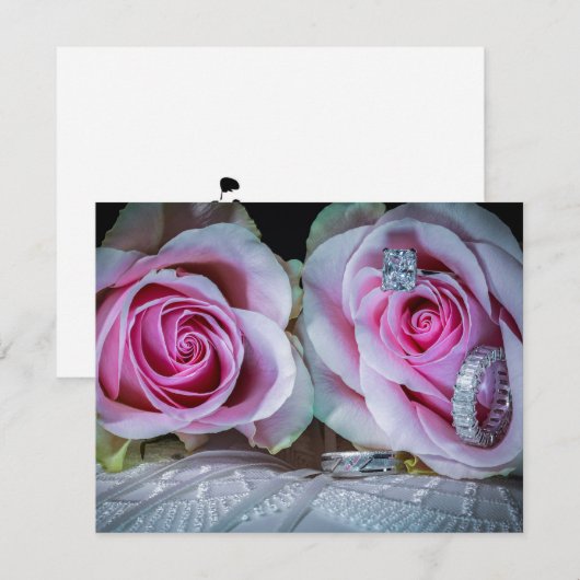 Rosa und grüne Rose Einladung (Vorne/Hinten)