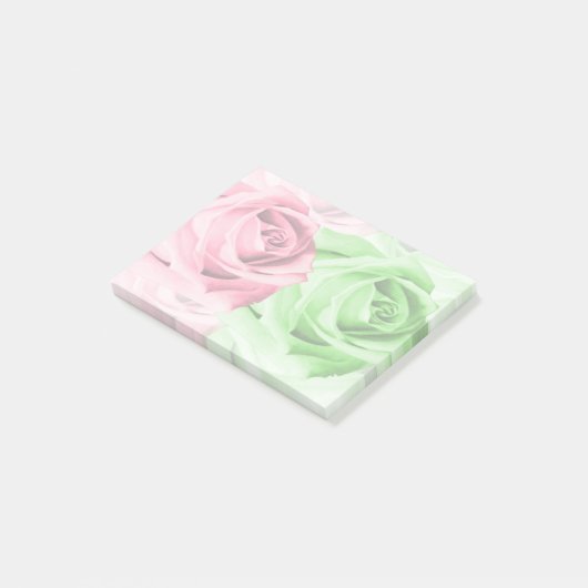 Rosa und grüne Rose Elegante Sticky Notes Post-it Klebezettel (angewinkelt)