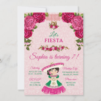 Rosa und grüne Rose Niedliche Girl Turning 7 Einladung