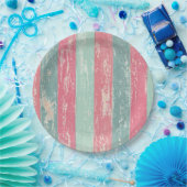 Rosa und grüne rustikale Holzzaun Grunge Textur Pappteller (Party)