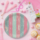 Rosa und grüne rustikale Holzzaun Grunge Textur Pappteller (Party)