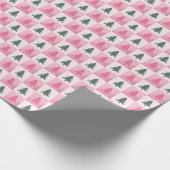 Rosa und grüne Schachbrettbäume Moderne Weihnachte Geschenkpapier (Ecke)