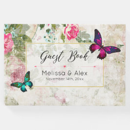 Rosa und grüne Schmetterlinge auf den Vintagen Ros Gästebuch