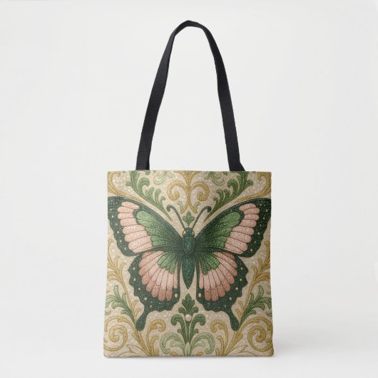 Rosa und grüne Schmetterlings-Tasche Tasche (Vorderseite)