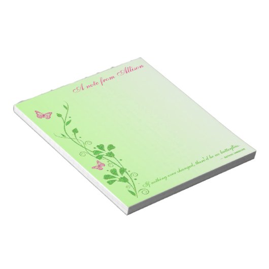 Rosa und grüne Schmetterlingsflöte Notizblock (angewinkelt)