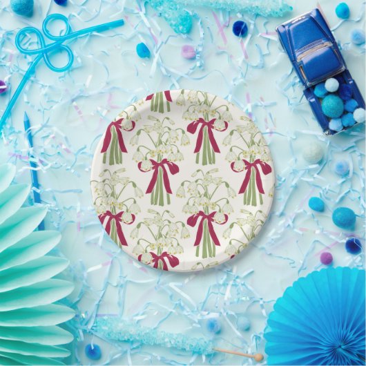 Rosa und grüne Schneeflocke und Blume Bow Bouquet Pappteller (Party)