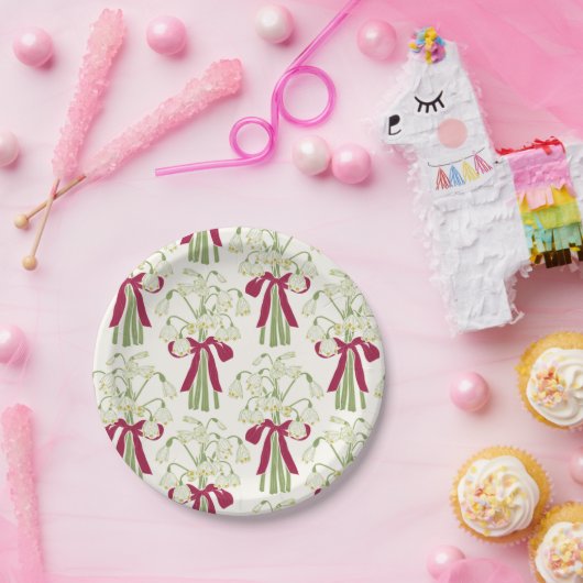 Rosa und grüne Schneeflocke und Blume Bow Bouquet Pappteller (Party)