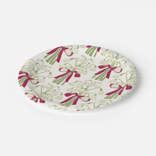 Rosa und grüne Schneeflocke und Blume Bow Bouquet Pappteller (Schrägansicht)