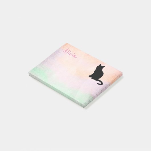 Rosa und grüne schwarze Katze benutzerdefinierten  Post-it Klebezettel (angewinkelt)