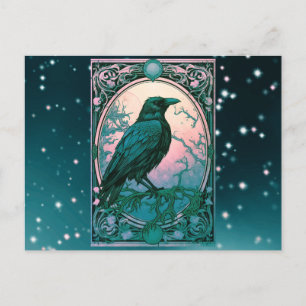 Rosa und grüne schwarze Vogel-Himmels-Halloween Feiertagspostkarte
