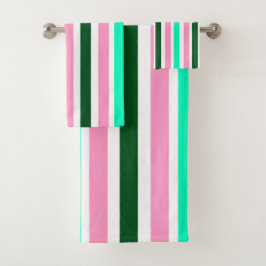 Rosa und grüne Streifen Badhandtuch Set