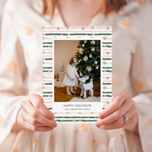 Rosa und grüne Streifen Foto Feiertagskarte