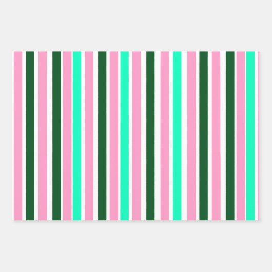 Rosa und grüne Streifen Geschenkpapier Set (Vorderseite)